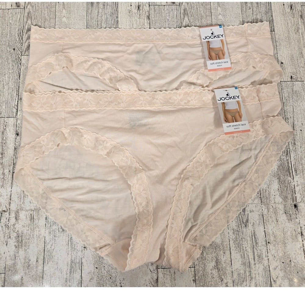 Jockey Supersoft Bikini Underwear 2 Pack Pink Modal Lace Trim XXL NWT